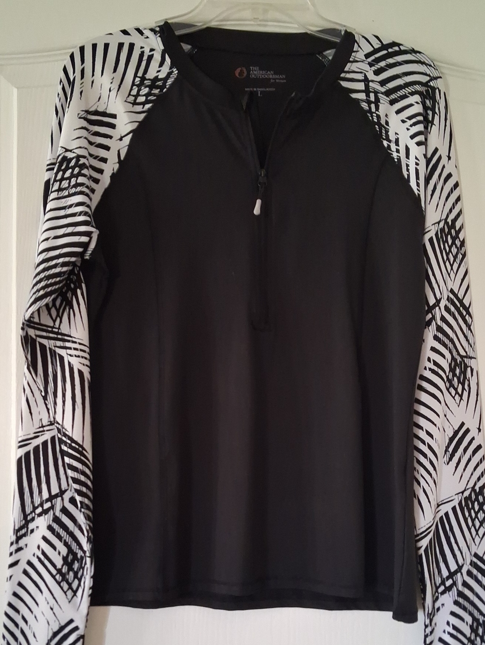 Black Rash Guard with Black & White Palm-Print Sleeves (Golf or Work Out Shirt)